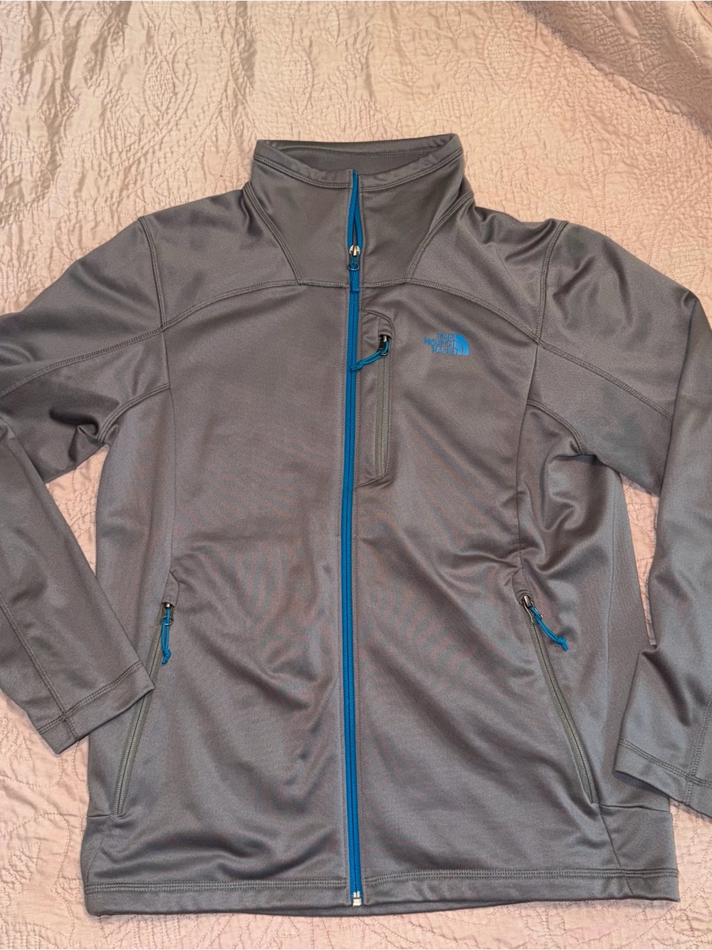 The North Face Gray Lightweight Softshell Jacket with Blue Accents